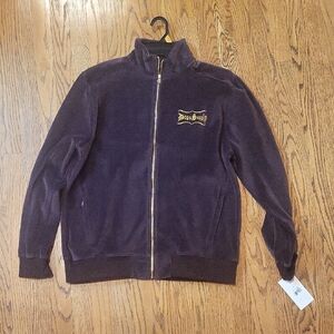 Dogg Supply NWT Brown Velour Jacket gold heavy duty zipper heavy weight 75% cott